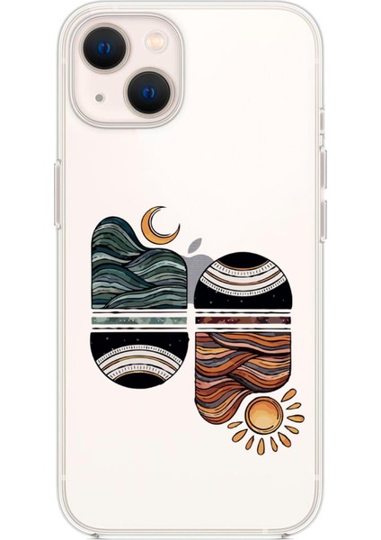 iPhone 14 Uyumlu Sunset Wave Desenli Şeffaf Silikonlu Telefon Kılıfı