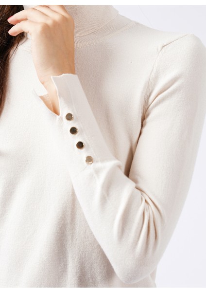 Balıkçı Yaka Düz Ekru Kadın Kazak Rezza indirimleri