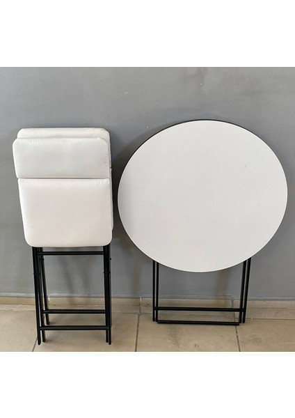 Sadeceonda Mutfak - Balkon Masa Sandalye Takımı Beyaz Masa 80 cm