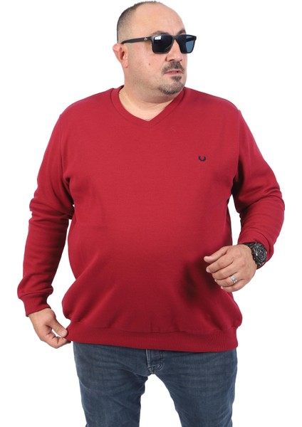 Büyük Beden V Yaka Double Face Basic 22720-BORDO