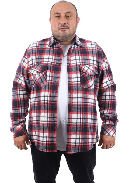 Büyük Beden Oduncu Gömlek Çift Cep 22218-BORDO