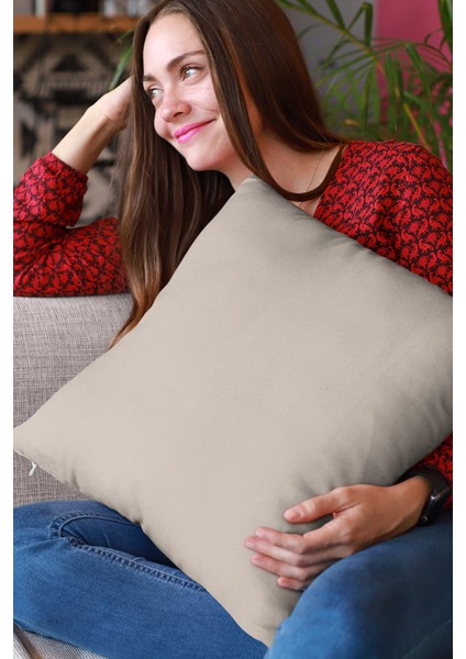 43 x 43 cm Bej Dekoratif Çift Taraflı Kırlent Yastık Kılıfı Tay Tüyü Döşemelik Premium Kumaş KRL027 fırsatları