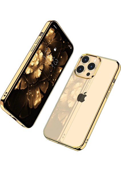Iphone 14 Pro Max Uyumlu Kılıf Darbe Emici Kenarları Renkli Sert Plastik Parlak Şeffaf Kapak
