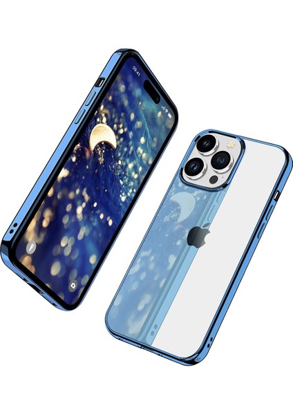 Iphone 14 Pro Max Uyumlu Kılıf Darbe Emici Kenarları Renkli Sert Plastik Parlak Şeffaf Kapak