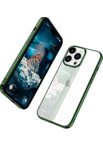 Iphone 14 Pro Max Uyumlu Kılıf Darbe Emici Kenarları Renkli Sert Plastik Parlak Şeffaf Kapak