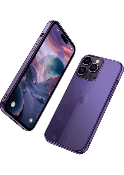 Iphone 14 Pro Uyumlu Kılıf Darbe Emici Kenarları Renkli Sert Plastik Parlak Şeffaf Kapak