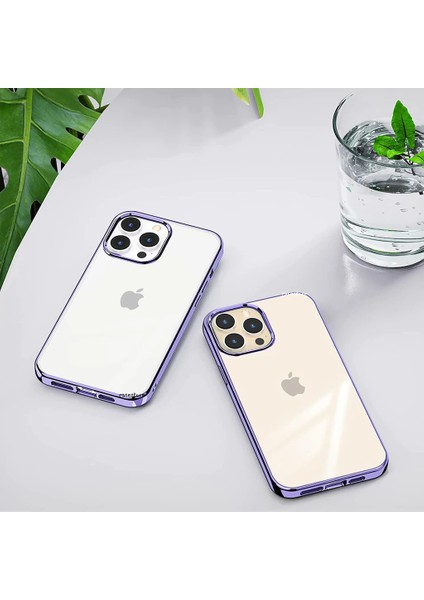 Iphone 14 Pro Uyumlu Kılıf Darbe Emici Kenarları Renkli Sert Plastik Parlak Şeffaf Kapak
