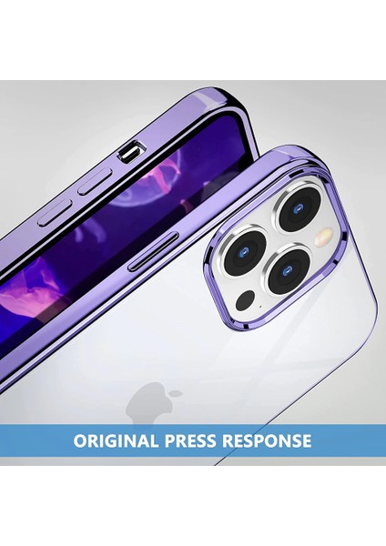 Iphone 14 Pro Uyumlu Kılıf Darbe Emici Kenarları Renkli Sert Plastik Parlak Şeffaf Kapak