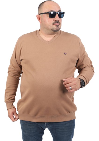 Mocgrande Büyük Beden V Yaka Double Face Basic 22720-S.KAHVE