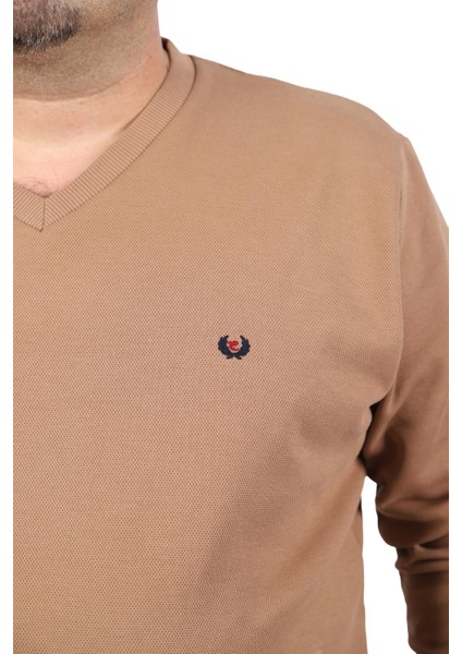 Mocgrande Büyük Beden V Yaka Double Face Basic 22720-S.KAHVE fiyatları