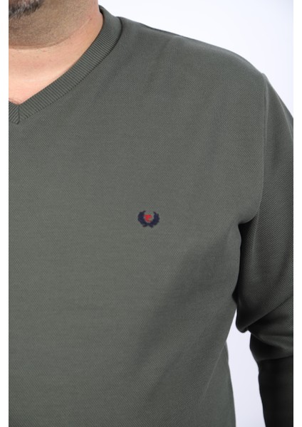 Mocgrande Büyük Beden V Yaka Double Face Basic 22720-HAKI fiyatları