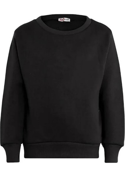 Unisex Siyah Basic Içi Polarlı Örme Kalın Sweatshirt