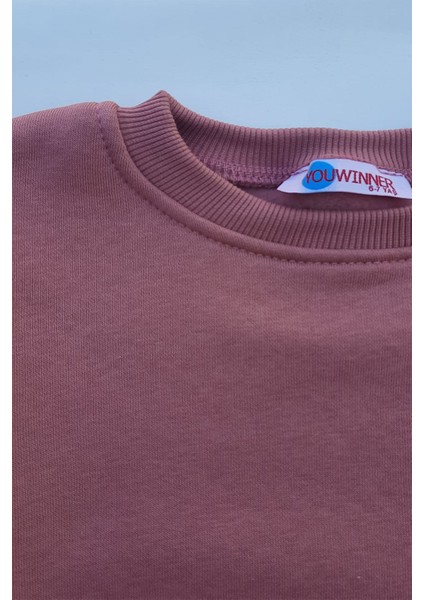 Unisex Gül Kurusu Basic Içi Polarlı Örme Kalın Sweatshirt modelleri