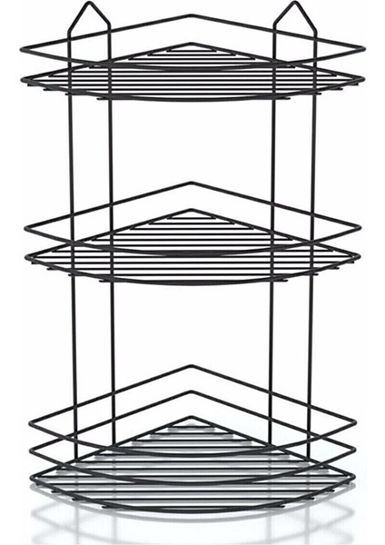 Paslanmaz Siyah 3 Katlı Banyo Köşeliği Şampuanlık Köşelik Banyo Rafı Siyah