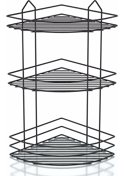 Paslanmaz Siyah 3 Katlı Banyo Köşeliği Şampuanlık Köşelik Banyo Rafı Siyah