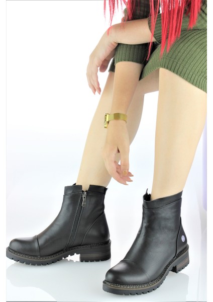 Kadın Deri Duz Kauçuk Taban Spor Tarz Bot M23-KB1060