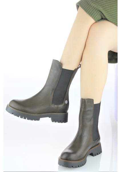 Kadın Deri Kalın Taban Spor Lastik Detaylı Bot M23-KB4095