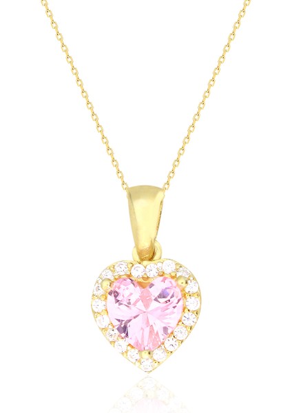 925 Ayar Gümüş Pembe Swarovski Kalp Kolye