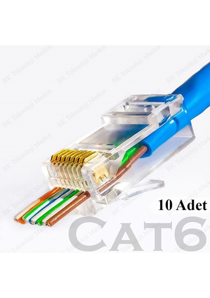 Ez RJ45 Cat6 Yeni Nesil Delikli Jack Konnektör 10 Adet