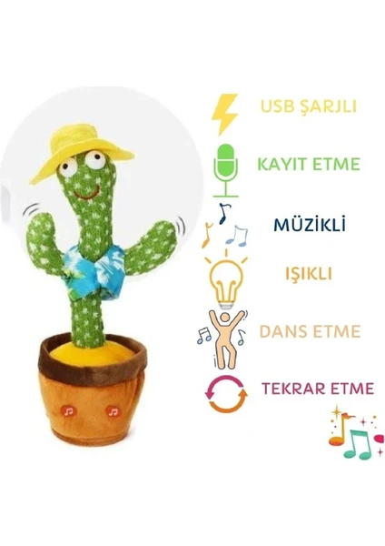 La Plume Konuşan Dans Eden Kaktüs Işıklı Saksı Peluş Oyuncak Cactus Toy