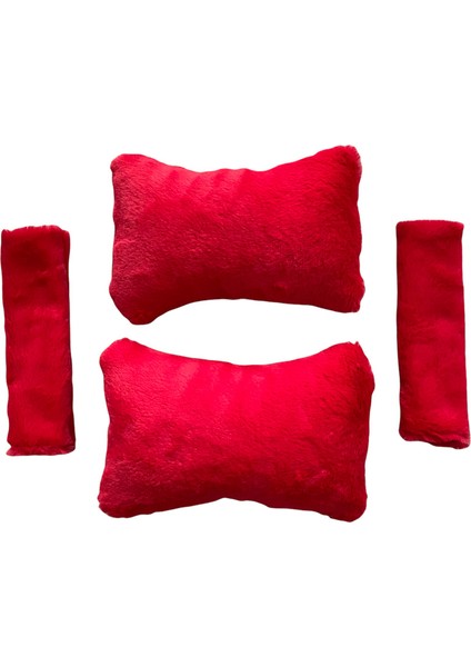 Peluş Ortopedik Araba Seyahat Boyun Yastığı Emniyet Kemer Pedi Seti Kırmızı fiyatları