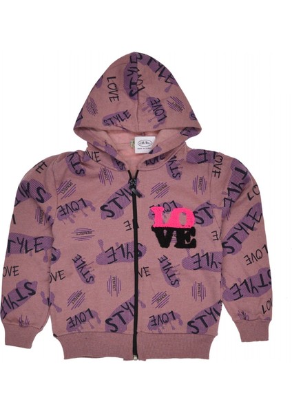 Love Nakışlı Kapşonlu Kız Hırka Şardonlu 2 Ip