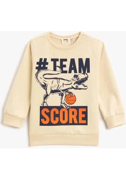 Koton Dinozor Baskılı Sweatshirt Bisiklet Yaka
