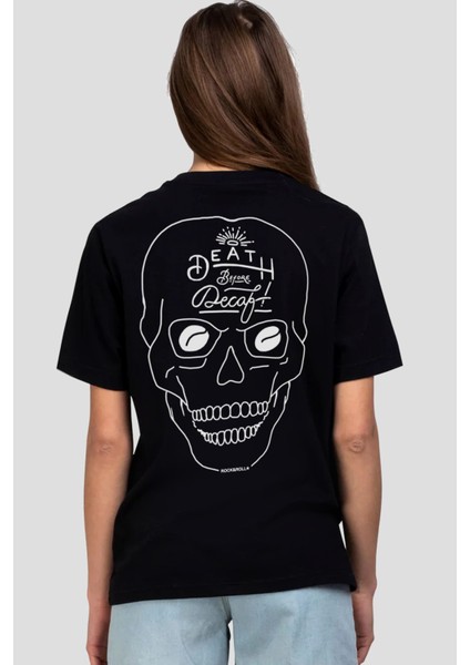 Alın Yazısı Siyah Kısa Kollu Ön ve Arka Baskılı Kadın T-Shirt
