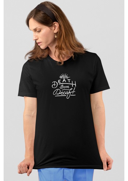 Alın Yazısı Siyah Kısa Kollu Ön ve Arka Baskılı Kadın T-Shirt fiyatları
