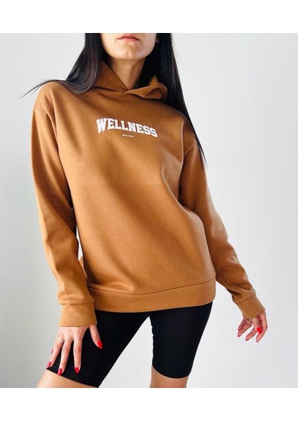 Boutique Bordo Kadın Şardonlu 3 Ip Wellness Baskı Kapüşonlu Oversize Sweatshirt