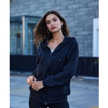 Dream Butik Siyah Kapüşonlu Fermuarlı Oversize Swatshirt