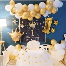 Çıtı Pıtı Store Kral Taçlı 1 Yaş Gold Zincir Balon Doğum Günü Seti