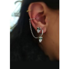 Erer Gümüş  Gümüş Baykuş Küpe Kombin HR1793Y7