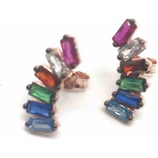 Erer Gümüş Gümüş Baget Renkli Taşlı Çift Küpe NZ41R9