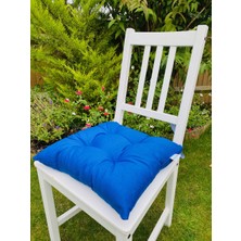 Tropik Home Mavi Renk Pamuklu Kumaş Pofidik Kare Dekoratif Sandalye Minderi 35X35 Cm, Bağcıklı Sandalye Minderi