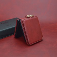 Qichengda Samsung Galaxy Z Flip 4 Kart Cüzdan Parmak Yüzük Pu Deri Tam Koruma Cep Telefonu Kılıfı Kapağı (Yurt Dışından)