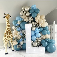 Trend Hediye Sepeti Krom Beyaz Altın Derin Okyanus Makaron Mavi Deniz Kumu 100 Adet Balon ve 5 M Balon Zinciri