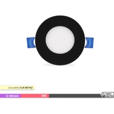 Ack 3W Sıva Altı Yuvarlak LED Panel Armatür Siyah Gövde 4000K Ilık Beyaz