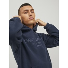 Jack & Jones Kapüşon Yaka Koyu Lacivert Erkek Sweatshirt 12216573_JORSLOPE Fleece Sweat Hood