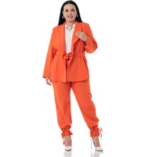 Disentis Modest Büyük Beden Bağlama Detaylı Ceket Pantolon Turuncu Takım