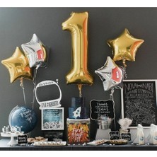 Çıtı Pıtı Store Yıldızlı Gold 1 Rakam Balon Seti
