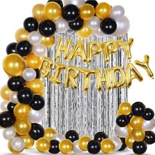 Çıtı Pıtı Store Doğum Günü Süsleri Seti Gold-Gümüş-Siyah Kombini