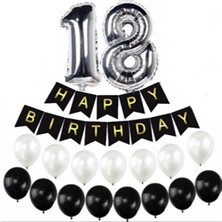Çıtı Pıtı Store 18 Yaş Gümüş Folyo Balon Happy Bırthday Banner Yazı Seti Balonlu