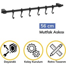 Modernavm Duvara Monte 6 Kancalı Fincan ve Kaşık Askısı Siyah 50 cm