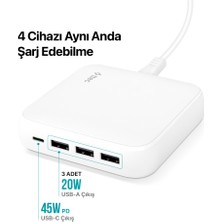 Ttec SmartCharger Quattro GaN 65W PD Seyahat Hızlı Şarj Aleti Usb-C + 3 Usb-A MacBook, iPhone, akıllı telefonlar, tabletler ve daha fazlası için