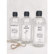 Dem Home Şeffaf Cam Görünümlü Plastik Sabunluk Banyo Aksesuarı Şampuan-Saç Kremi-Duş Jeli Şişe Seti 3lü 500 ml