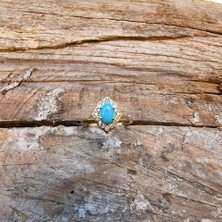 Fasek Gold Evlilik Teklifi Altın Yüzük - 14 Ayar Altın Vintage 0.80 Ct Turkuaz Taşlı Evlilik Teklifi Yüzüğü