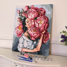 Tabdiko Sayılarla Boyama Seti 40 x 50 cm Tuval Şasesine Gerili Çiçekli Kadın