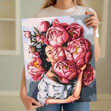 Tabdiko Sayılarla Boyama Seti 40 x 50 cm Tuval Şasesine Gerili Çiçekli Kadın
