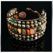 Seven Art Jewelry Doğal Taş Bileklik, Pirit, Hint Akiği, Yosunlu Akik, Jasper, Rutil Kuvars Bileklik